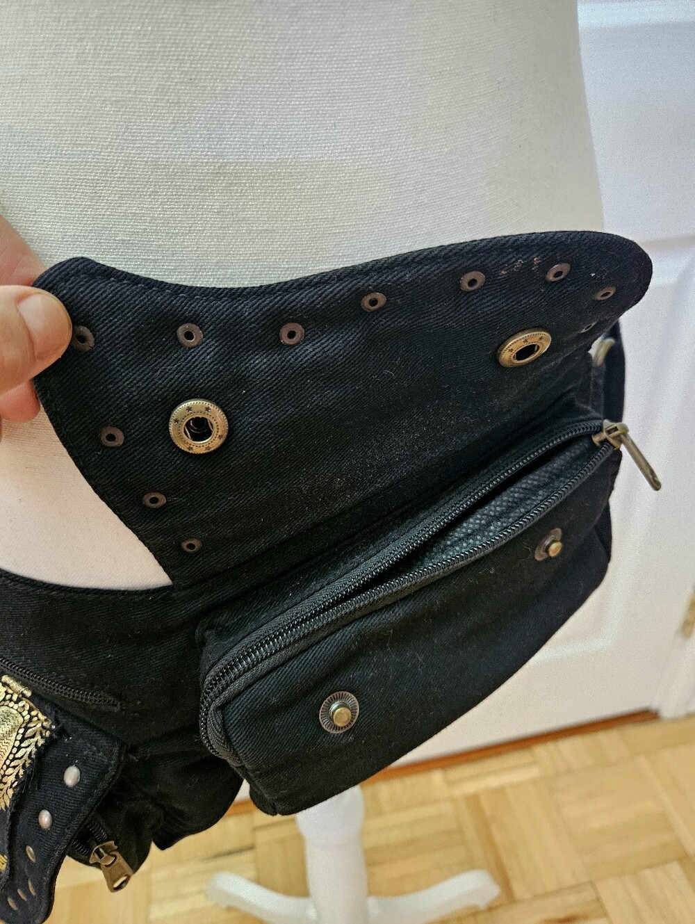 Perfect Artist Made UK Black Gold Paisley Canvas Boho Trance Festival Bag Belt - Picture 3 of 14
